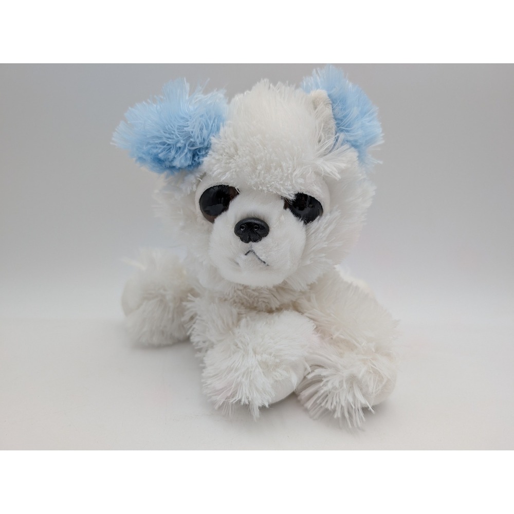 Aurora Plush Dog White Blue Big Eyes Fluffy Shaggy Puppy 9 Inch Dreamy Eyes